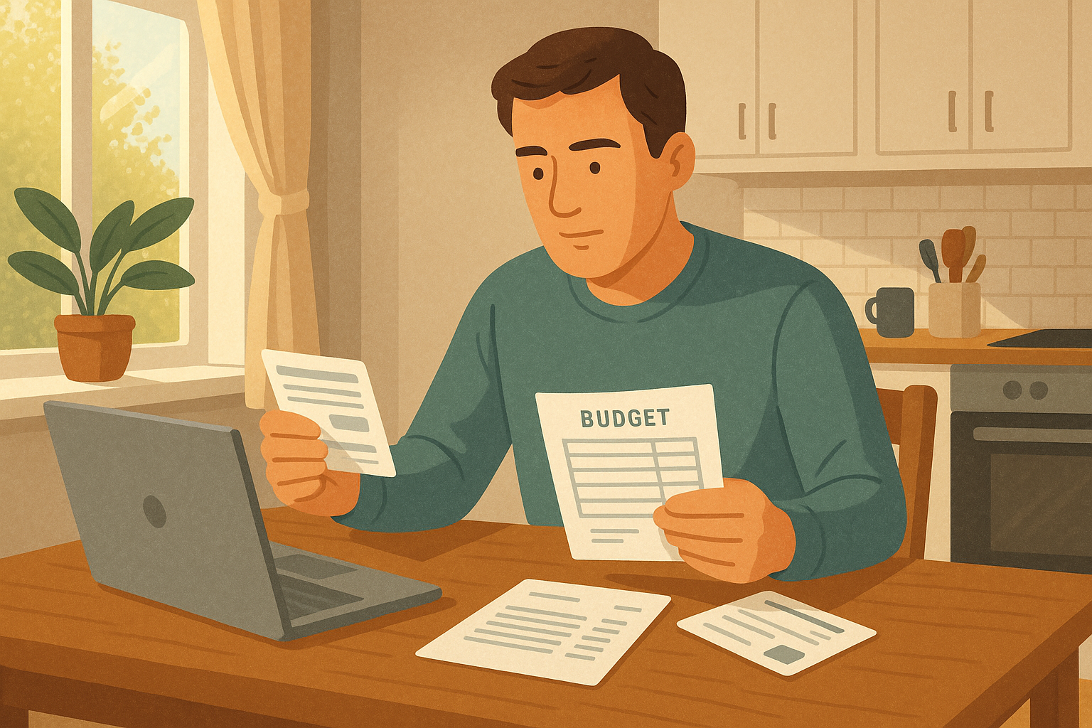 A person reviewing a budget and credit card bills after a job loss