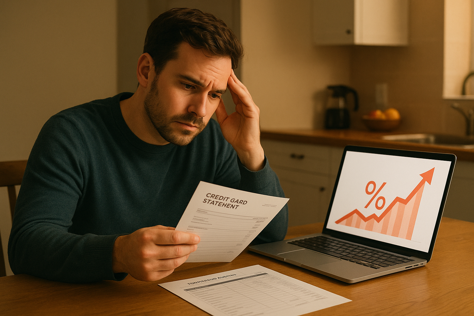 Person reviewing a credit card statement after a sudden APR increase